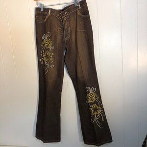 Womens Brown Embroidered Pants. Like NEW. Size 30